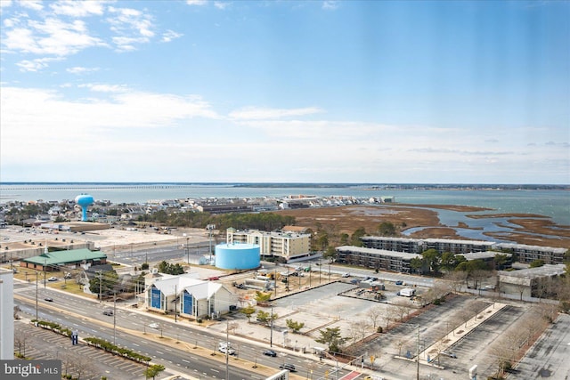 bird's eye view featuring a water view