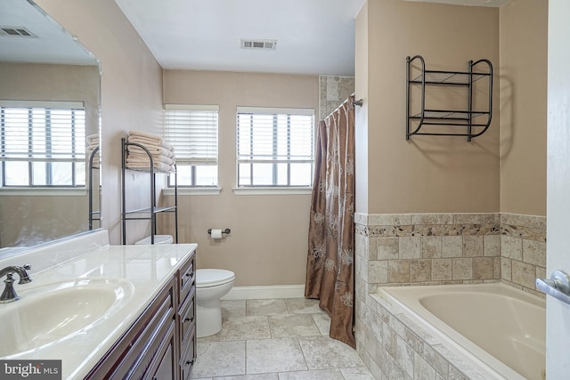 full bathroom with a bath, visible vents, and plenty of natural light