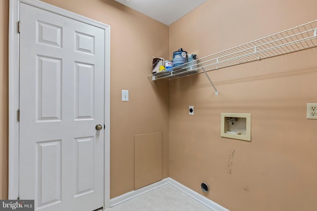 laundry area with washer hookup, laundry area, hookup for an electric dryer, and baseboards