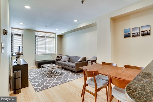 living area featuring recessed lighting and wood finished floors