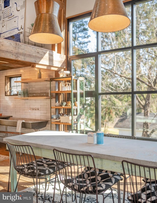 dining space featuring wood finished floors