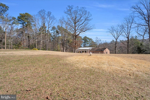 view of yard featuring a view of trees