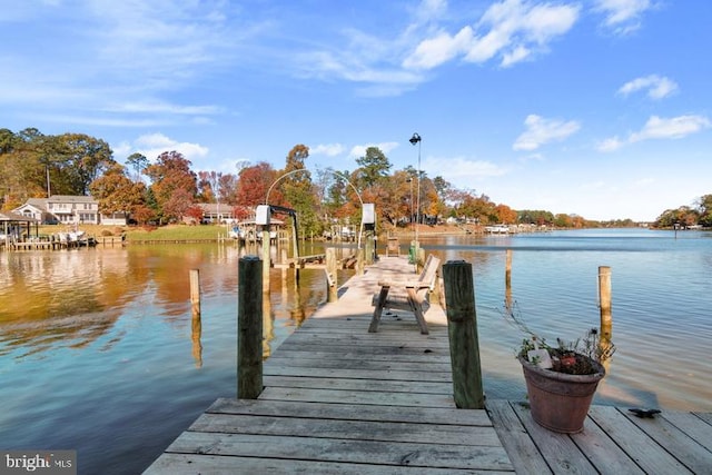 view of dock with a water view