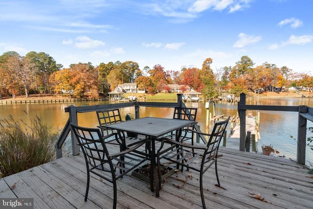 dock area with a water view