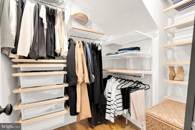 spacious closet with wood finished floors