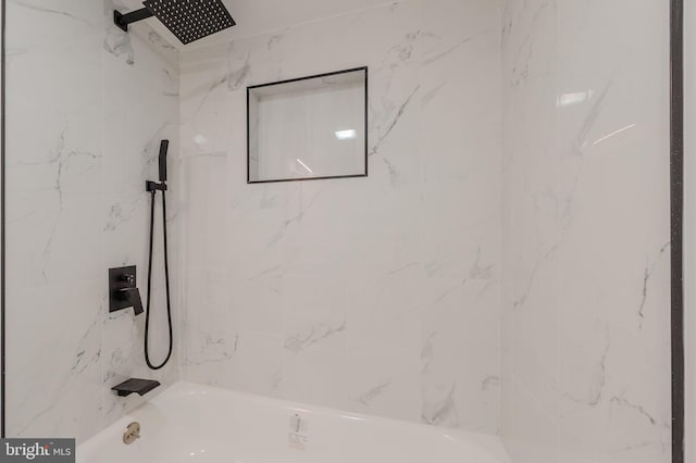 full bath with a combined bath / shower with marble appearance