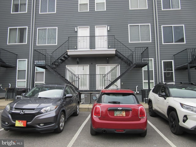 uncovered parking lot with stairway