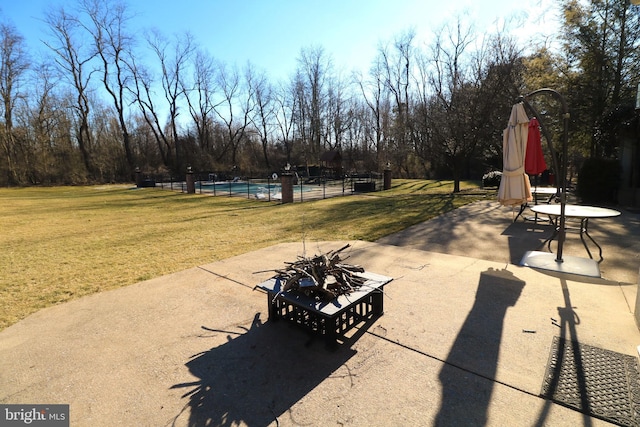 view of patio / terrace featuring fence and a fenced in pool