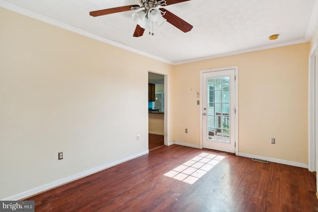 6621 Schoolhouse Rd, Bealeton, VA 22712 - unfurnished room with wood finished floors, baseboards, crown molding, and ceiling fan