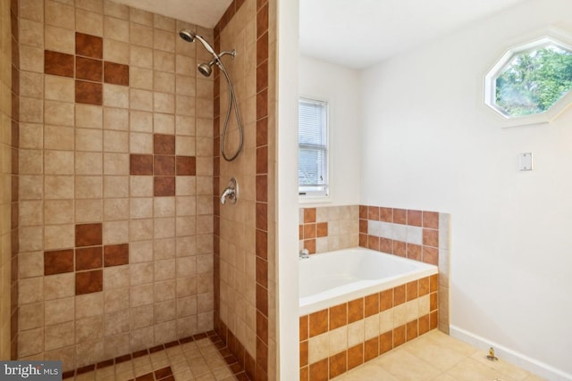 6621 Schoolhouse Rd, Bealeton, VA 22712 - full bathroom with a tile shower, tile patterned floors, and a bath