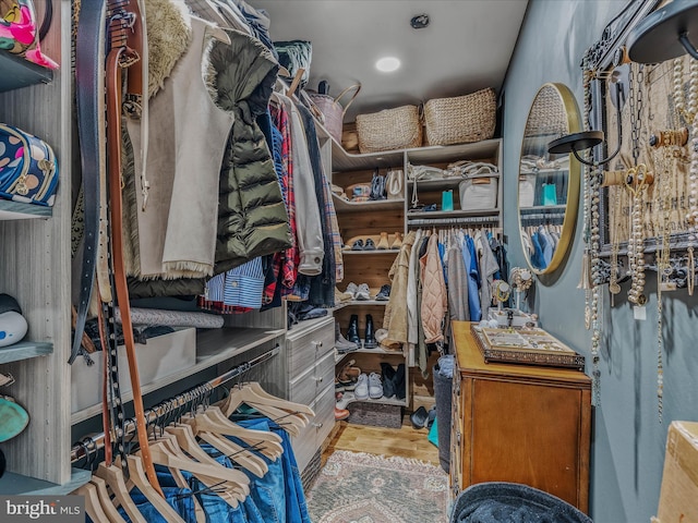 walk in closet featuring wood finished floors