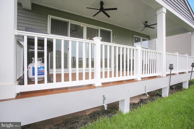 exterior space featuring ceiling fan