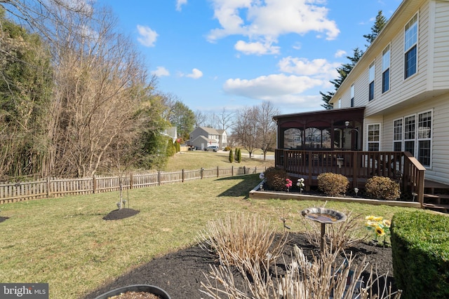 view of yard featuring a deck and a fenced backyard