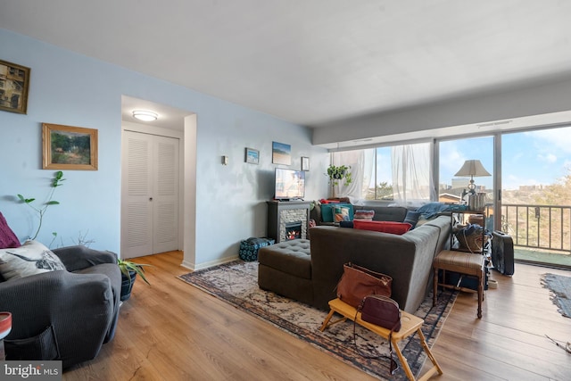 living room with baseboards and wood finished floors