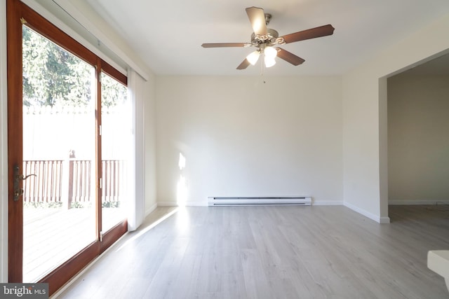 246 First Ave, State College, PA 16801 - spare room featuring a ceiling fan, baseboards, a baseboard heating unit, and wood finished floors