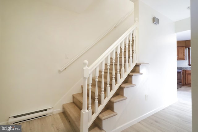 246 First Ave, State College, PA 16801 - stairs featuring a baseboard radiator, baseboards, and wood finished floors