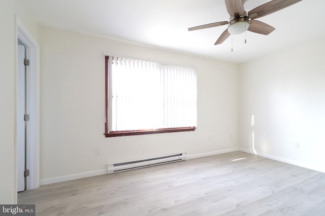 246 First Ave, State College, PA 16801 - empty room with a baseboard radiator, wood finished floors, a ceiling fan, and baseboards