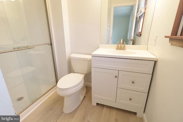 246 First Ave, State College, PA 16801 - bathroom with vanity, a shower stall, toilet, and wood finished floors