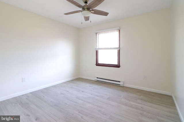 246 First Ave, State College, PA 16801 - empty room with baseboards, baseboard heating, a ceiling fan, and light wood-style floors