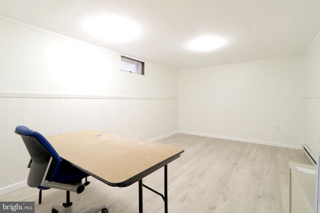 246 First Ave, State College, PA 16801 - office space featuring light wood-style floors, baseboards, a wainscoted wall, and baseboard heating