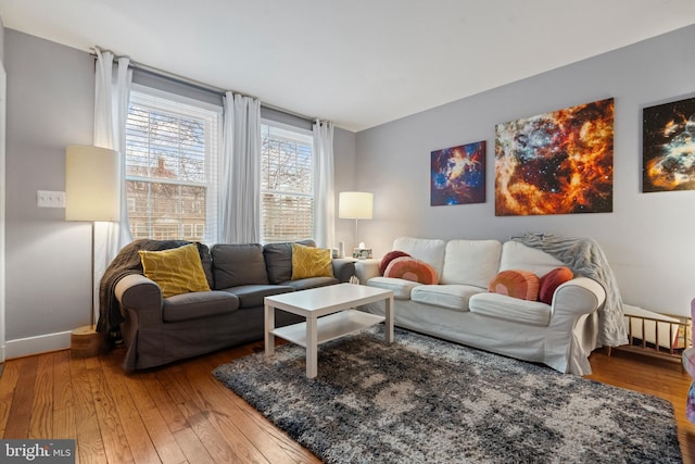 living room featuring baseboards and hardwood / wood-style flooring