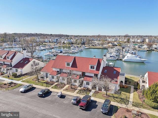 aerial view with a water view