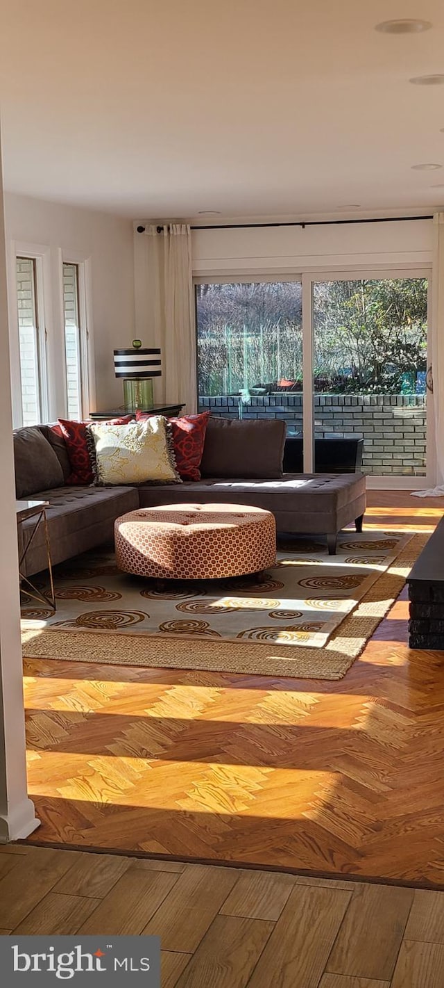 living area with a wealth of natural light and wood finished floors