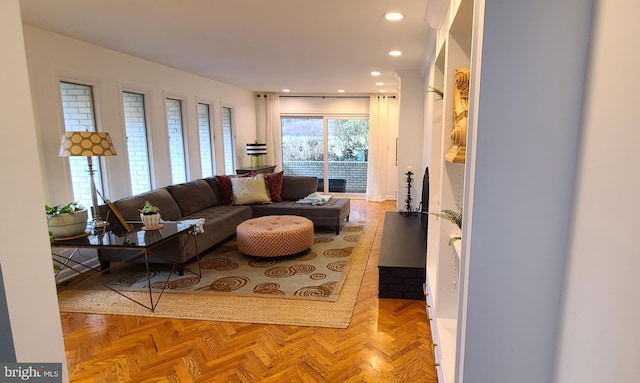 living area with recessed lighting