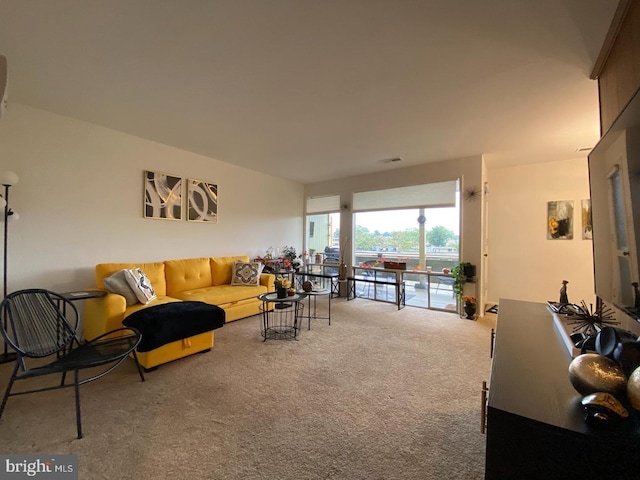 carpeted living room with visible vents