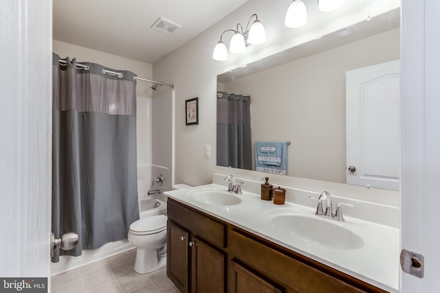 full bathroom with toilet, tile patterned flooring, a sink, and visible vents