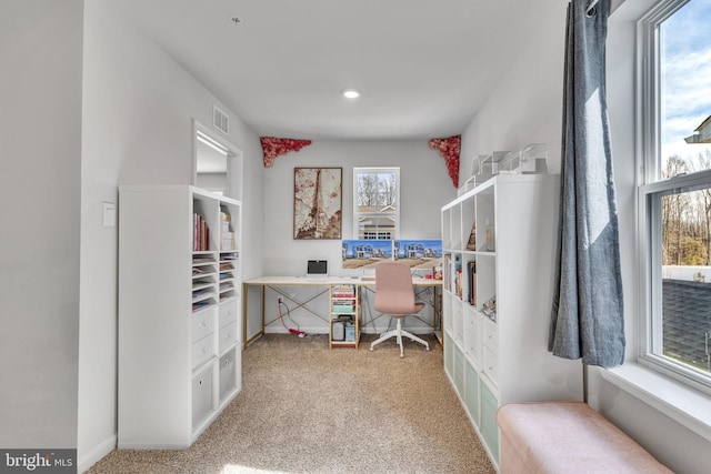 carpeted home office with visible vents