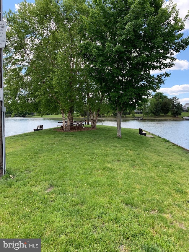 view of yard with a water view