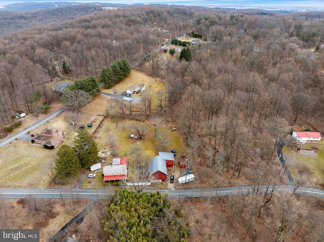 bird's eye view featuring a forest view