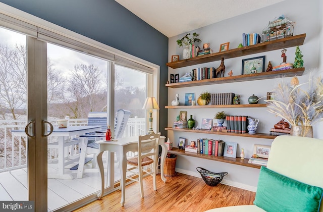 living area featuring plenty of natural light and wood finished floors