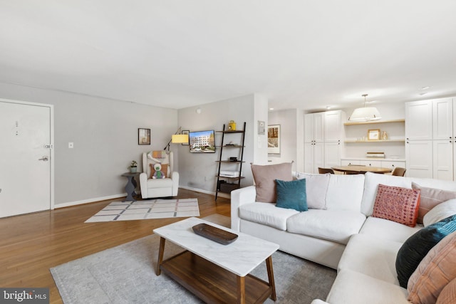 living room featuring baseboards and wood finished floors