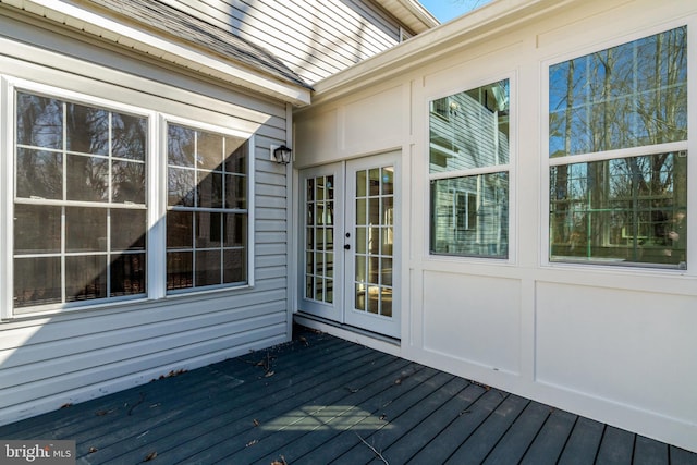 wooden deck with french doors