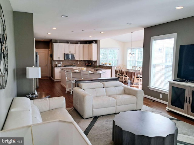 1392 Hickory Hill Rd, Chadds Ford, PA 19317 - living room featuring a healthy amount of sunlight, dark wood finished floors, and recessed lighting