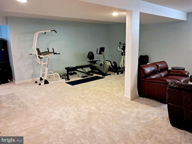 1392 Hickory Hill Rd, Chadds Ford, PA 19317 - workout room featuring carpet floors, baseboards, and recessed lighting