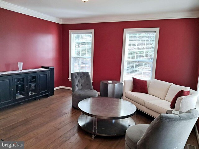 1392 Hickory Hill Rd, Chadds Ford, PA 19317 - living area with crown molding, baseboards, and wood finished floors