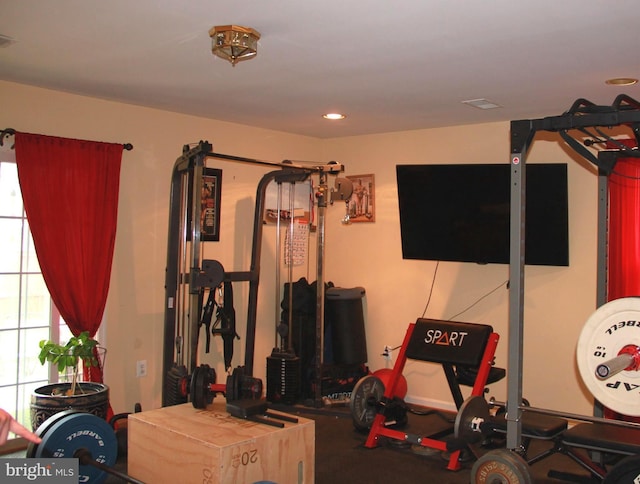 workout area with recessed lighting and visible vents