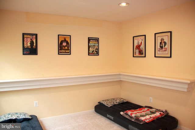 carpeted bedroom with recessed lighting and baseboards