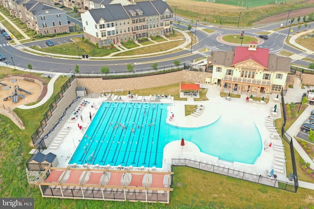 aerial view of a pool
