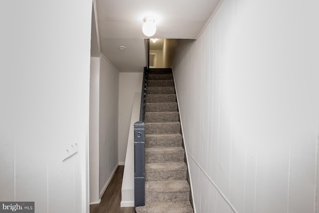 stairway with wood finished floors