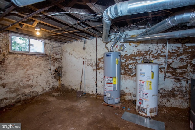 basement featuring gas water heater