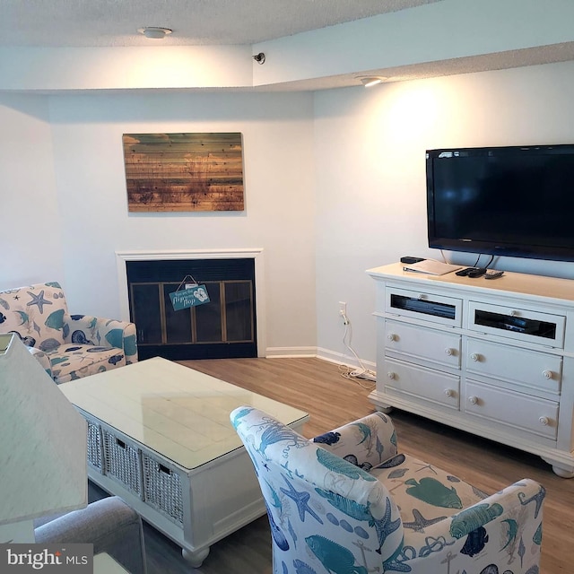 living area with wood finished floors and baseboards