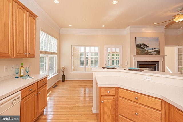 kitchen with dishwasher, plenty of natural light, and crown molding