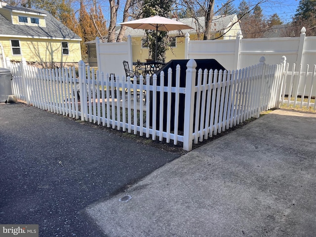 view of gate with a fenced front yard