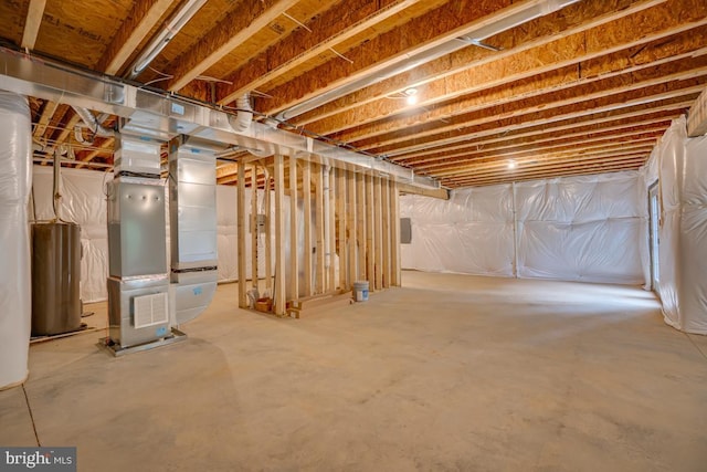 unfinished below grade area featuring heating unit