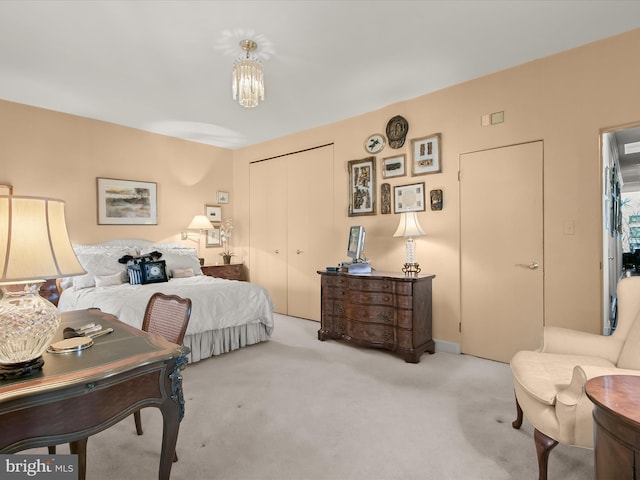 carpeted bedroom featuring a closet