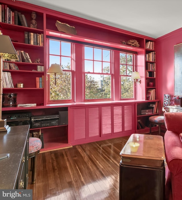 office space with dark wood-style floors